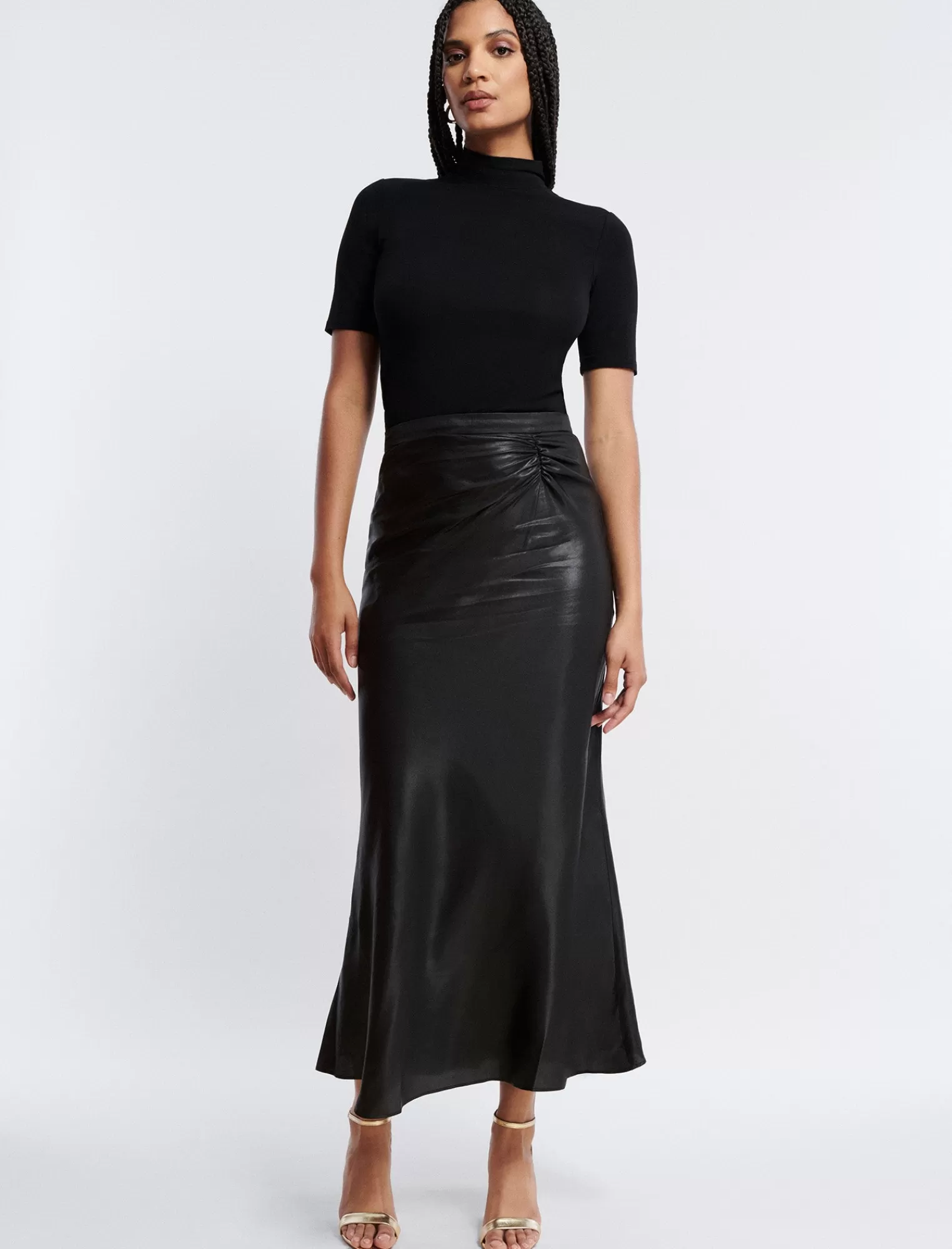 Best BCBGMAXAZRIA Falda Midi Fruncida Belleza Negra