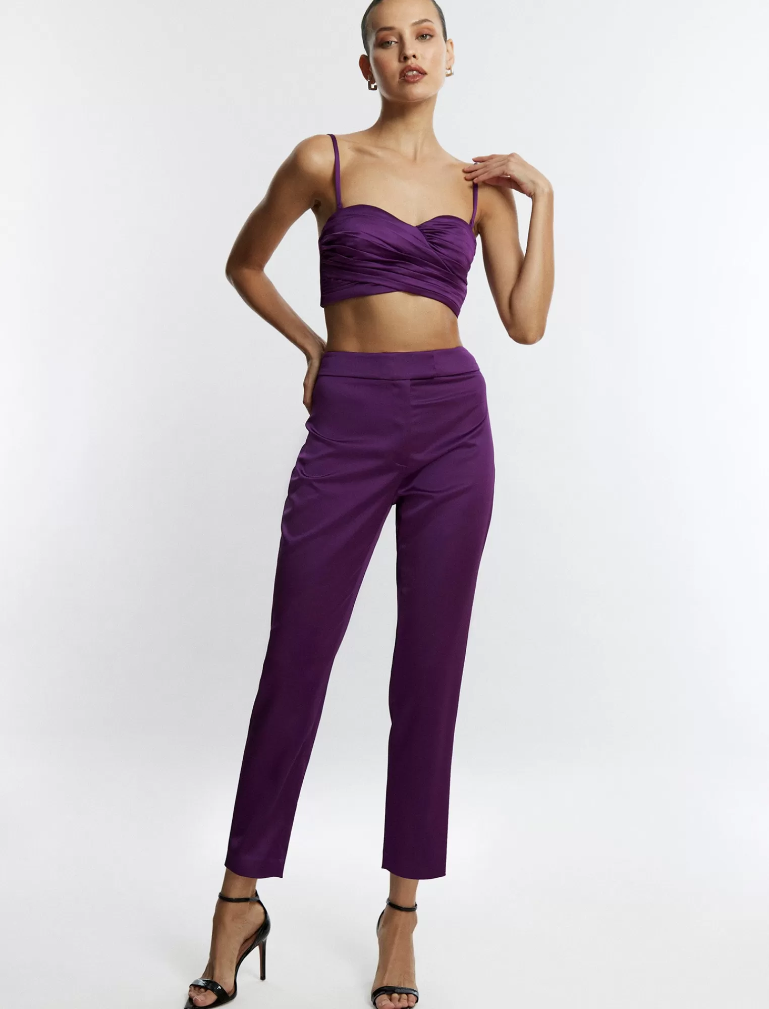 Fashion BCBGMAXAZRIA Top Corto Fruncido En Forma De Corazon Purpura