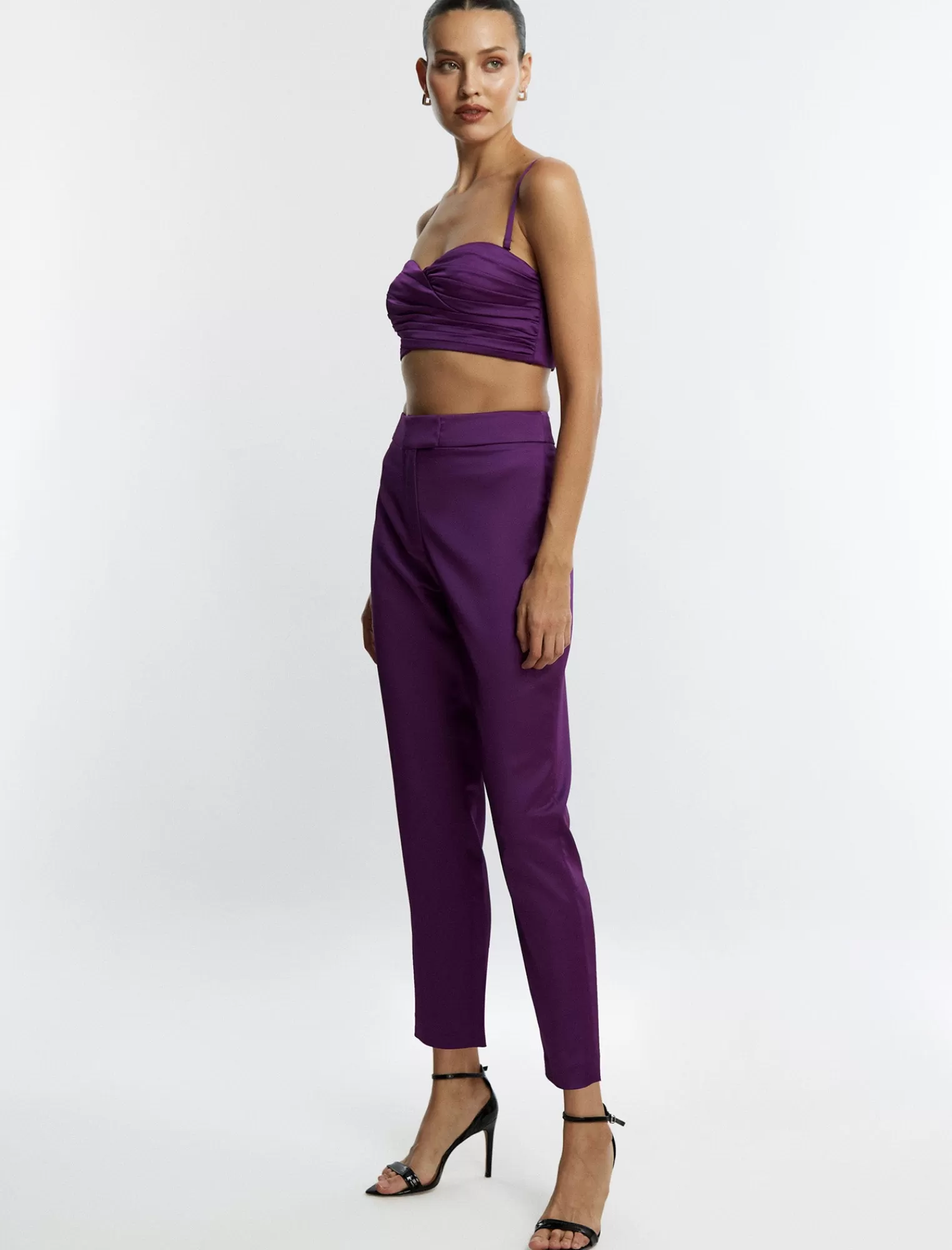 Fashion BCBGMAXAZRIA Top Corto Fruncido En Forma De Corazon Purpura