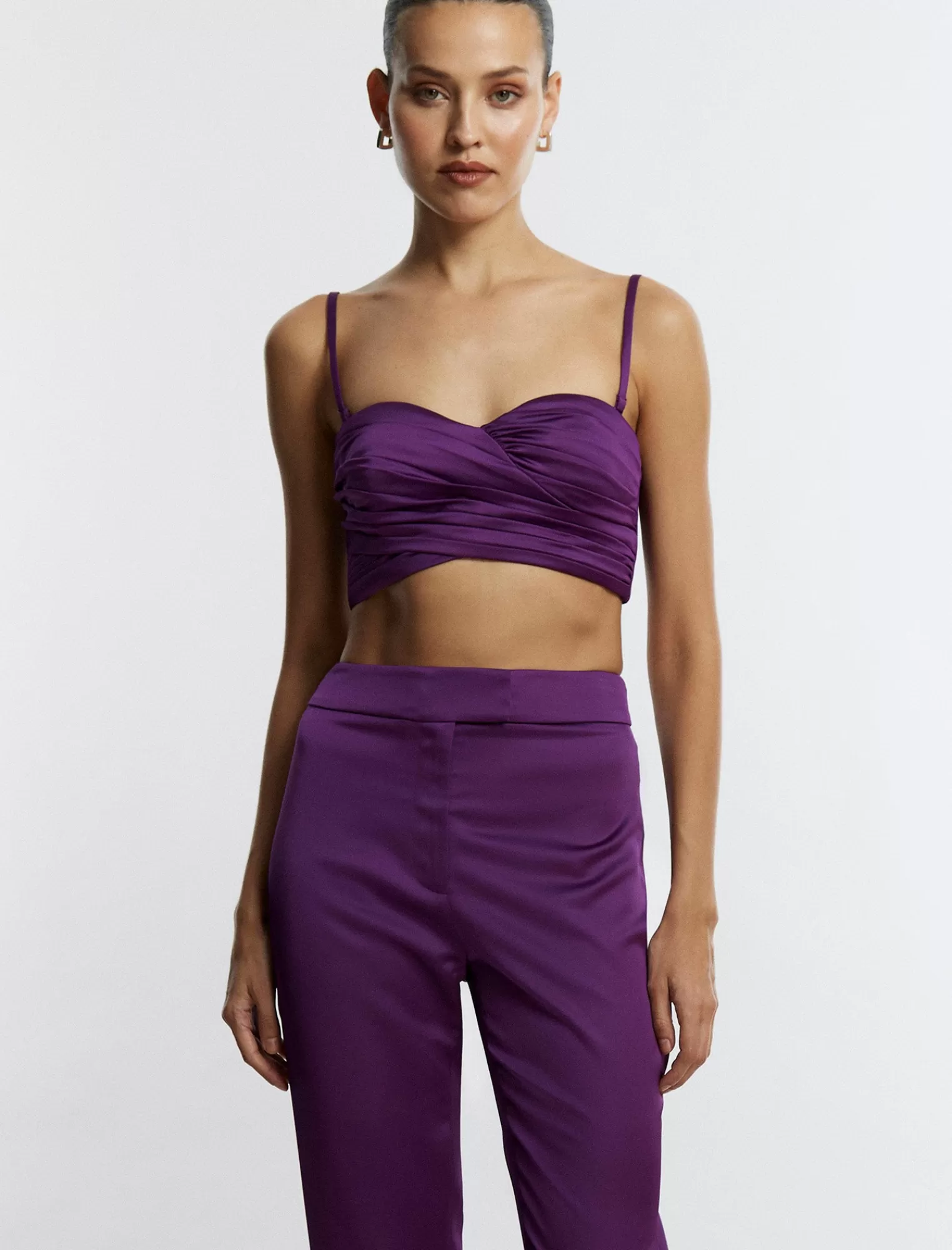 Fashion BCBGMAXAZRIA Top Corto Fruncido En Forma De Corazon Purpura