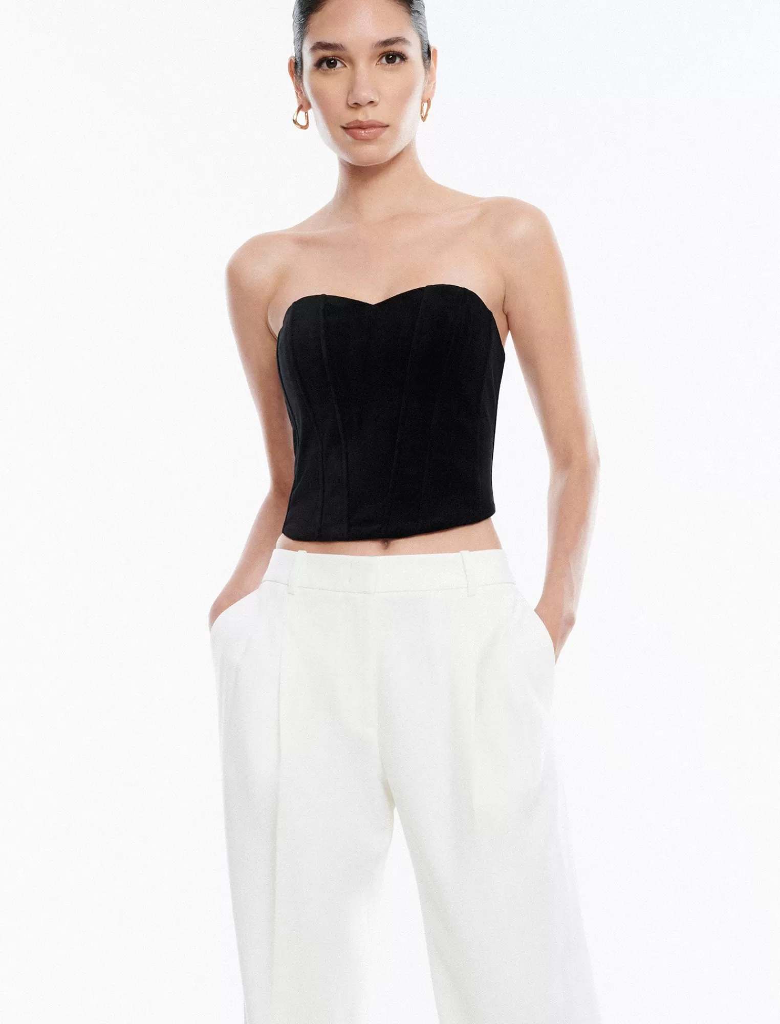 Best BCBGMAXAZRIA Top Tipo Corpino De Terciopelo Con Escote Corazon Negro